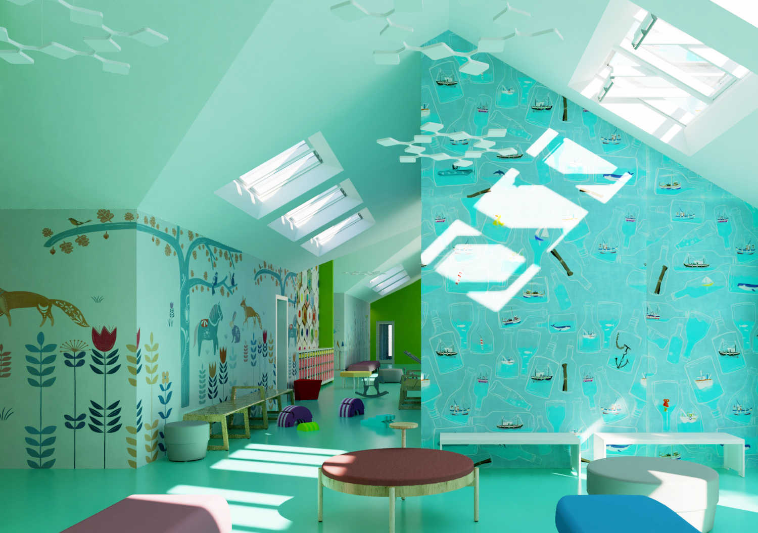 Rendering interno del Polo per l’infanzia di Maddaloni