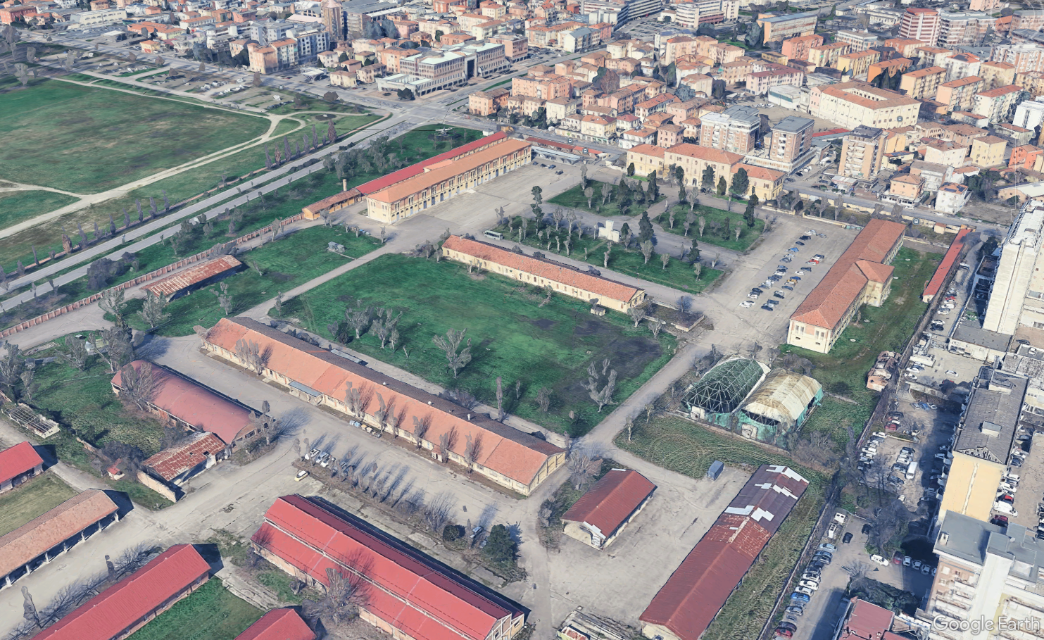 Vista aerea della Caserma Pisacane a Modena e dell’area destinata al nuovo studentato