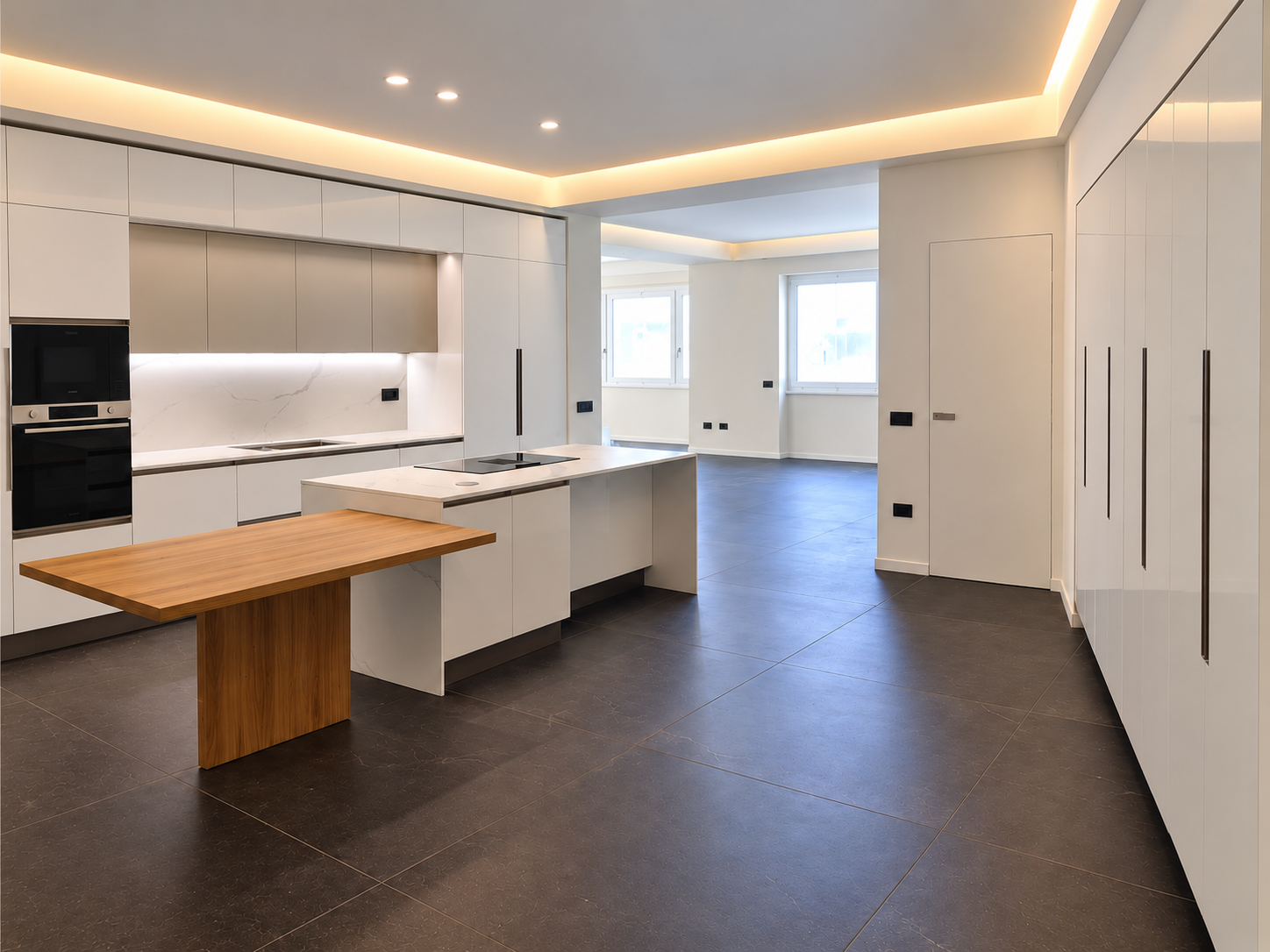 Casa A: cucina e spazio conviviale, progetto di interior design